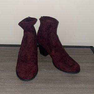 Dark purple suede heeled boots. Brand: DV8 by Dolce Vita